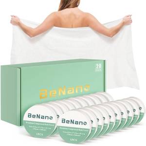 lot 11602 image: Benano Premium Compressed Towel Tablets Disposable Towel 55.1 in x 27.5 in Large Bath Towel Travel Towel Reusable for Hotel Camping Mountaineering Sports Hiking Beach Swimming Vacation (20 Pack)