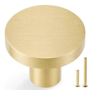 lot 11603 image: QOGRISUN 15 Pack Gold Cabinet Knobs, Solid Brass Knobs for Dresser Drawers, Brushed Brass Round Kitchen Hardware Heavy Duty, 1 Inch Diameter (Only 8)