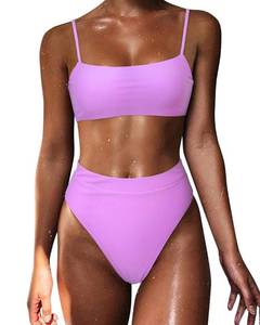 lot 12034 image: MOSHENGQI Women Spaghetti Straps Bikini Sets High Waisted Cheeky 2 Piece Swimsuits (X-Large, Purple)
