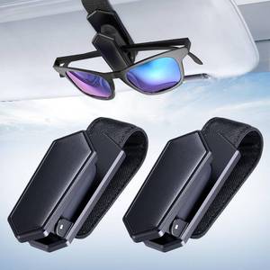 lot 12042 image: Veharvim Sunglass Holder for Car (One-Handed-Operation, Gentle & Secure Hold, Silicone Padded, Universal Fit, Metal Clip) Visor Sunglass Holder Clip,Visor Sunglass Car (Black, 2 Pack)