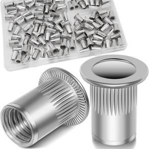 lot 12044 image: Vifmy 8-32 UNC Rivet Nut, 100Pcs 304 Stainless Steel Flat Head Rivnut Threaded Insert Nutsert