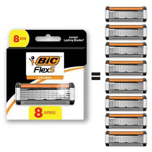 lot 12049 image: BIC Flex 5 Refillable Razors for Men, Long-Lasting 5 Blade Razors Refills for a Smooth and Comfortable Shave, 8 Razor Cartridges