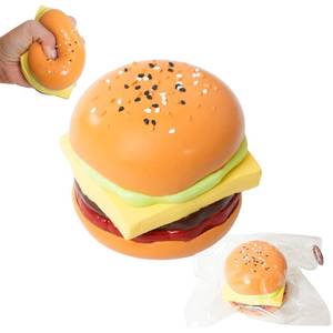 lot 12054 image: Taba Squishy Hamburger Toy, Stress Relief Slow Rising Fidget Adult Realistic Food Replica with Sesame Seeds Handmade Soft Silicone Squeeze Toy Gift