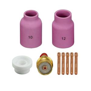 lot 12058 image: RIVERWELD TIG Gas Lens Collet Bodies 45V64 10N24 332 Jumbo Large Diameter Alumina Nozzle Ceramic Cup 53N87 12# 34, 53N88 10# 58 Gasket 54N63 for SR WP 17 18 26 TIG Welding Torch 9pcs