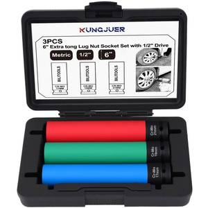 lot 12060 image: 12 Drive Impact Lug Nut Socket Set, 3PC (171921mm) Extra Long 6 Non-Marring Thin Wall Wheel Nut Sockets - Metric Deep Sockets for Safe Tire & Rim Protection