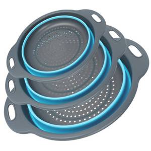 lot 12072 image: Cluren Collapsible Colander 3-Pack Set Space-Saving Foldable Kitchen Strainer with Non-Slip Base Durable Thickened PPTPE Collapsible Strainers for Pasta, Vegetables, Fruits (Gray-Blue)