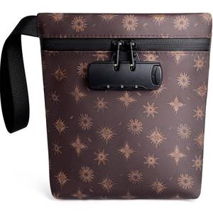 lot 12076 image: SafeDelux Lock Travel Pouch with Combination Lock & Activated Carbon��Waterproof Zipper, Carbon Lined for Home Storage & Gifts (Brown Small)