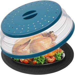 lot 12078 image: WENWELL Large Microwave Splatter Cover & Silicone Mat,12 Inchs Vented Collapsible Guard dish Plate lid & Round Kitchen mat for food