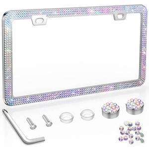 lot 12082 image: SHARE&CARE Bling License Plate Frame, Crystal License Plate Cover, Car License Plate Holder with Rhinestone Crystal Diamond Screw Set - 1 Pack (AB Color 1)