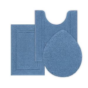 lot 12088 image: SHACOS Microfiber Small Bathroom Rugs Set of 3 Piece with Toilet Lid Cover, Non Slip Super Soft Absorbent 16x24 Bath Mat U Shape Contour Mat Bathroom Carpet Machine Washable(Blue)