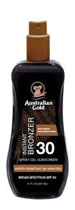 lot 12094 image: Australian Gold Spray Gel Sunscreen with Instant Bronzer SPF 30, 8 Ounce  Moisturize & Hydrate Skin  Broad Spectrum  Water Resistant  Non-Greasy  Oxybenzone Free  Cruelty Free