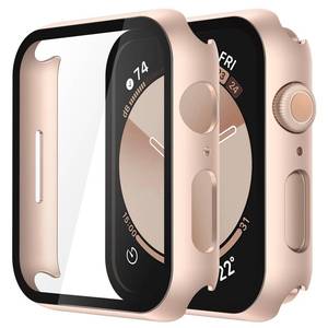 lot 12095 image: Misxi 2 Pack Tempered Glass Case Compatible for Apple Watch SE 3 (2025) SE 2 SE Series 6 Series 5 Series 4 44mm, Hard PC Screen Protector Protection Cover for iWatch, 1 Rose Gold  1 Transparent