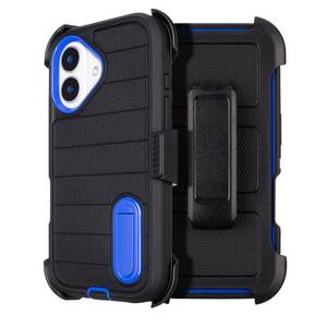 lot 12106 image: Yowtrey for Rugged iPhone 16 Case with Belt Clip Holster, Military Grade Heavy Duty Shockproof Cover for iPhone16 Case Protective with Stand 6.1 Inch (BlackBlue)