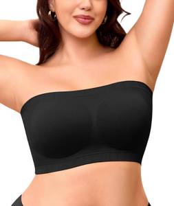 lot 12121 image: Strapless Bra for Women No Slip Silicone Grip Bandeau Bra with Fixed Pads Convertible Tube Top Bra with Fabric & Clear Straps Size L