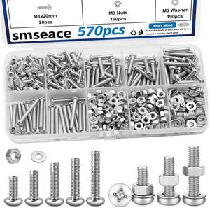 lot 12123 image: smseace 570Pcs M3 Screws Assortment Kit M3x610141620mm 5-Sizes Bolt Washer Assortment Kit for Machinery, Furniture, Automotive,DIY, 3D Printer, Motorcycle Repairs