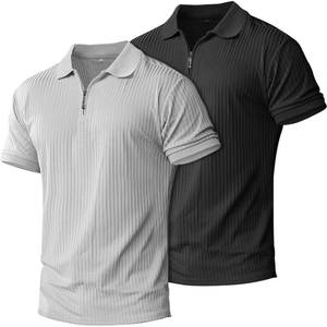 lot 12134 image: Zipper Muscle Polo Shirts Men Slim Fit Ribbed Knit Golf Shirts Men Collared Fitted T Shirts Casual Stylish (Missing One)