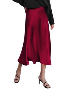 lot 12353 image: Zeagoo Womens Skirts Midi Length Red Skirt Sexy Satin Fall Skirts Party Dress Red Small