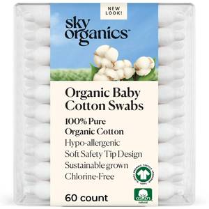 lot 12364 image: Sky Organics - Organic Baby Cotton Swabs, 60 ct. - Ultra Soft Baby Safe Tips - Strong & Durable - Hypoallergenic - Chlorine Free - Natural, Vegan & Cruelty Free - Skin Care & Baby Care