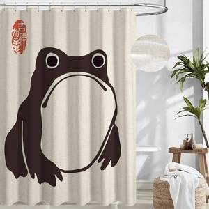 lot 12379 image: De-Mediocre Linen Unimpressed Frog Shower Curtain Cute for Bathroom Bathtub Heavy Duty 230GSM Textured Fabric Linen Shower Curtain Set Funny Animal Design Modern Farmhosue