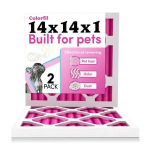 lot 13021 image: Colorfil 14x14x1 Air Filter (2-Pack)  Made in the USA  Color Changing  Remove Cat and Dog Odor  MERV 8 for Pet Hair Dander and Dust  13.75x13.75x0.75 Exact Size