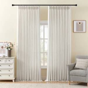 lot 13039 image: Pinch Pleated Linen Curtains 96 Inches Long for Living Room, Thick Semi Sheer Light Filtering Memory-Trained Back Tab Drapes, Natural Pinch Pleat Curtain with Hooks Rings for Bedroom Office, 2 Panels