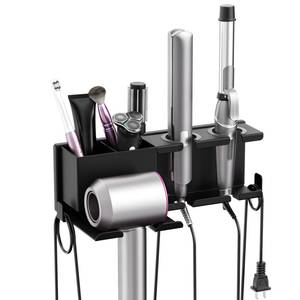 lot 14029 image: YSD Hair Dryer Holder Wall Mounted, Metal Hair Tools Organizer, Hair Dryer Holder for Blow Dryer, Curling Iron, Straightener, 3 in 1 Bathroom Hair Tool Organizer, Black