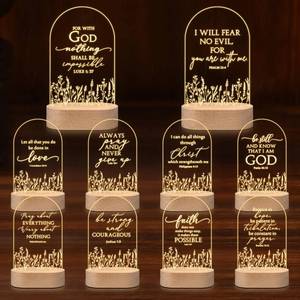 lot 14394 image: Burbell 10 Pcs Bulk Mothers Day Christian Gifts for Mom Bible Verse Acrylic Night Light Religious LED Lamp with Wood Base - Inspirational Faith Gifts for Women Ladies Church Group Teacher Nurse