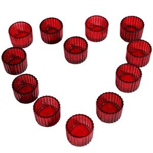 lot 14395 image: VOHO 24pcs Red Tealight Candle Holder for Christmas Decorations, Vintage Ribbed Votive Candle Holders Gifts for Women Friends, Small Tea Light Candle Holder Glass Wedding Centerpieces for Tables