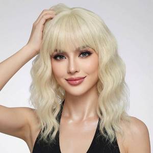 lot 14410 image: yumtaro Pastel 613 Blonde Wavy Bob Wig for Women, Short Shoulder Length Synthetic Wig with Bangs, Matte Natural Realistic Look Lightweight Hairpiece, Blonde Color for Daily Wear & Cosplay Costume