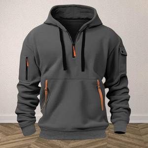 lot 14419 image: Mens Large Long Sleeve Full Zip Hoodie, Contrast Zipper Casual Pullover, Lightweight French Terry Sweatshirt for Men Dark Grey