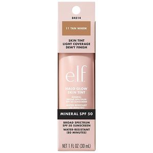 lot 14440 image: e.l.f. Halo Glow Skin Tint Light Coverage Foundation - Mineral SPF 50 - 11 Tan Warm - 1 fl oz Paraben-Free, Phthalate-Free, Vegan, Liquid Form