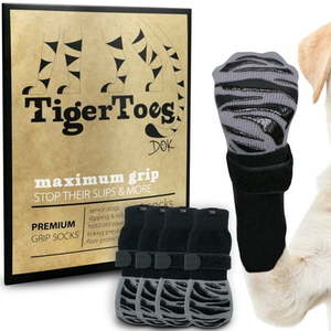lot 14444 image: DOK TigerToes Premium Non Slip Dog Socks for Hardwood Floors - Size XL