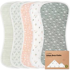 lot 14449 image: Organic Burp Cloths Baby Boy & Girl - 5-Pack Super Absorbent Cotton Burping Cloths for Babies, Soft & Plush Newborn Spit Up Rags, Infant Towels for Milk Spit Up, Unisex, Large 21 x 10 (Fleur)