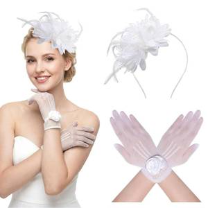 lot 14458 image: Fzxdfg 2PCS 20s 50s Fascinator Hat for Women Tea Party Hat with Gloves for Wedding Cocktail Party (White)