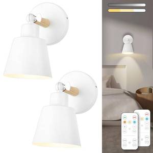 lot 14470 image: BIMEAN White Battery Operated Wall Sconce Set of Two, Easy to Install Wireless Lights for Wall, Remote Control Dimmable LED Lights, Auto Timer Wall Lamp Fixtures for Bedroom, Gallery, Living Room, RV��
