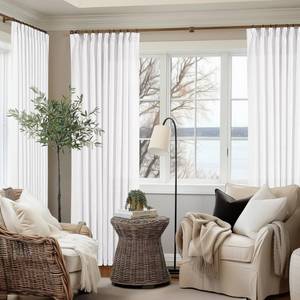 lot 14472 image: White Pinch Pleated Linen Curtains 96 Inches Long 60 Inch Width Linen Blend Light Filtering Window Curtains 96 Inch for Living Room Bedroom Patio Pinch Pleat Drapes with Hooks Rings 1 Panel 60Wx96L