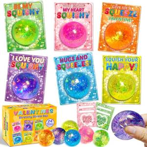 lot 14484 image: 10 Pack Valentines Day Gifts for Kids Classroom with Stress Ball, Valentines Day Cards for Kids School Stress Relief Squishy Valentines Toy, Valentines Cards for Kids Classroom Exchange Party Favors
