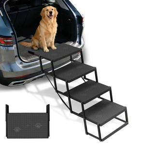 lot 15042 image: Dog Steps for Car, Truck, SUV, Dog Stairs for Car with Upgraded Non-Slip Surface, Foldable Dog Ramp for Car, Pet Stairs for Large Dogs, 4 Steps