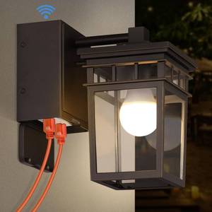 lot 15051 image: Porch Light with GFCI Outlet Built in, Dusk to Dawn Outdoor Lighting with Outlet, Waterproof Anti-Rust Alunmium Exterior Wall Mount Fixture, Outside Light for House Garage Front Door, Bulb Included