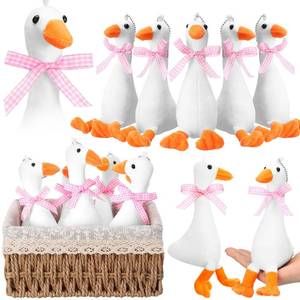 lot 15056 image: RoundFunny 12 Pcs One Silly Goose Stuffed Animal 6 Inch Adopt a Goose Gift White with Collar Soft Stuffed Funny Duck Gift for Birthday Supplies Decorations (Pink Ribbon)