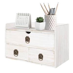 lot 15060 image: SeekElegant Wood Desk Organizer with Drawer, White Wooden Desktop Organizer, Tabletop Storage Organization Box for Countertop, Home Office Supplies, 13.5x6.6x8.2 Inch(3 Drawer and Shelf)