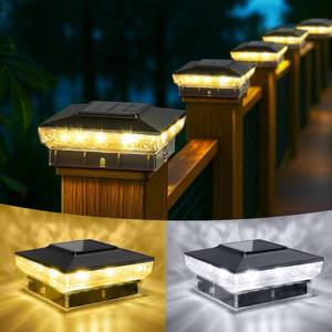 lot 15061 image: KEILAIMO Solar Post Cap Lights, 12-Pack Upgraded Outdoor Deck Fence Post Solar Lights for 4x4 5x5 WoodVinyl Posts, IP65 Waterproof, 10-12 Hours WarmCool White Glow for GardenPatioPorch - Black