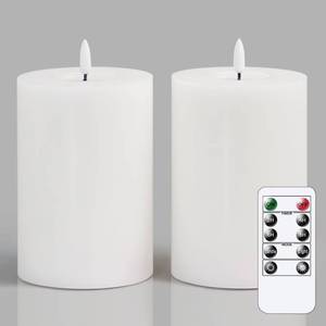 lot 15063 image: Zevanor Flameless Flickering 4 x6 Real Wax White Remote Candles with Candle Grease, Pack of 2 Timer LED Battery Operated Fake Warm Light Pillar Candles for Home, Banquet, Ceremony Decoration