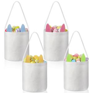 lot 15069 image: Tioncy 12 Pcs DIY Easter Bunny Baskets Sublimation Blank Rabbit Ear Bags Burlap Tote Eggs Carry Bucket Bunny Gifts Bags for Egg Hunt Party Decorations (White)