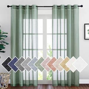 lot 15071 image: NICETOWN Linen Sheer Curtains Flax Textured for Living Room, Grommet Semi Sheer Vertical Drapes Privacy with Light Filter for Home OfficeFarm House, W52 x L84, Olive Green, 1 Pair