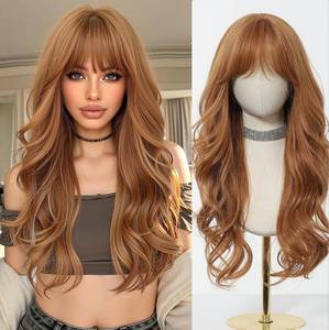 lot 16242 image: Esmee Long Wavy Strawberry Blonde with Fringe Wigs for Women Natural Synthetic Heat Resistant Hair Curly Wig for Party Daily Use