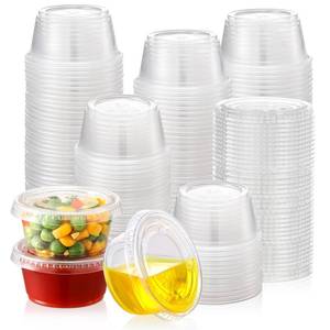 lot 16248 image: AOZITA 60 Sets - 2 oz Jello Shot Cups, Portion Cups With Lids, Small Plastic Containers with Lids, Airtight and Stackable Souffle Cups