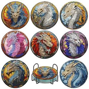 lot 16251 image: hkejoi 8 Pcs Dragon Diamond Art Coasters Kit for Adults, Dragon Diamond Painting Coasters with Holder, 5D Gem Art, DIY Crafts Diamond Dots for Gift Home Decor