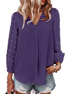 lot 16258 image: Samefar Womens Cute Pom Pom Long Sleeve Blouses V Neck Tunic Tops Casual Fashion Shirts Deep Purple, XX-Large