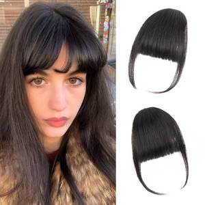 lot 16260 image: Yorda Bangs Hair Clip 100% Human Hair Clip in Bangs Fringe with Temples WispyFrench Bangs for Women Natural Looking for Daily Use (Wispy Bangs, Off-Black)
